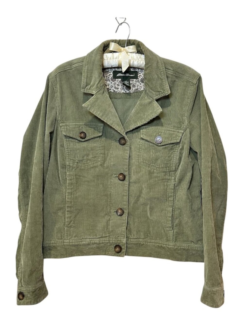 Eddie Bauer Corduroy Trucker Jacket Army Green Womens Size Medium Fall Autumn